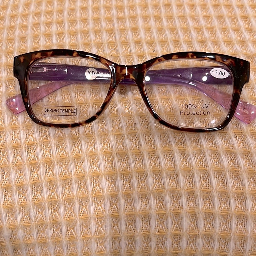 Joy Mangano Brand New Tortoise with Purple Arms 3.0 Single Reader Glasses